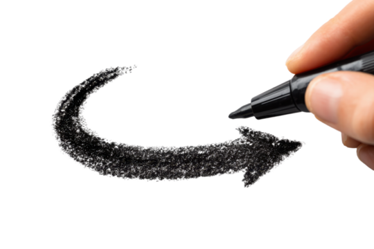 Hand draws an arrow pointing to right side with black marker