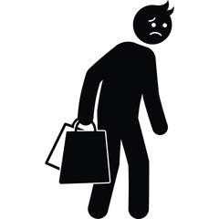 Tired shopper carrying shopping bags icon exhaustion stick figure vector illustration burden consumerism