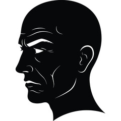 Bald man profile in black and white vector illustration head silhouette portrait face graphic design art male