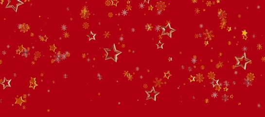 Abstract Christmas background featuring falling golden stars and snowflakes on a vibrant red backdrop. Perfect for holiday greetings and festive © vegefox.com