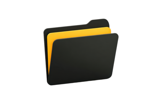 Folder icon with black and yellow colors on transparent backdrop