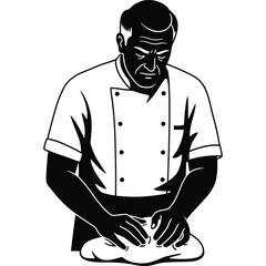 Chef kneading dough illustration baker cooking food man uniform professional preparation recipe kitchen bakery