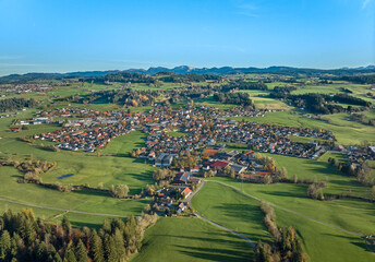 Aerial photo  of the city of Weiler-Simmerberg, district Weiler in the western Allgaeu in Bavaria, Germany