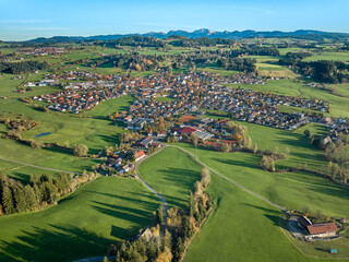 Aerial photo  of the city of Weiler-Simmerberg, district Weiler in the western Allgaeu in Bavaria, Germany