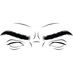 Illustration of eyes with furrowed brows in black and white eyebrows closed drawing sketch face expression angry