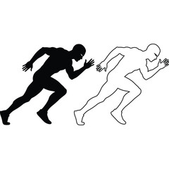 Running Man Silhouette and Outline sport athlete fitness exercise speed competition race runner male person body
