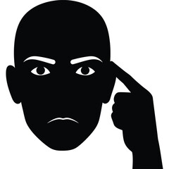 Person with finger to temple, thinking or remembering concept idea memory mind thought brain problem solution