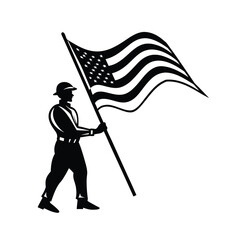 : Veteran Soldier with Flag Silhouette