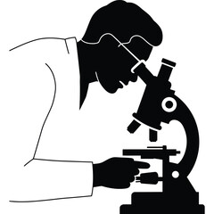 Scientist Using Microscope Silhouette Illustration lab research science biology chemistry doctor medical medicine