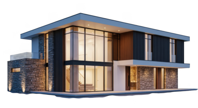 Modern luxury residence architectural rendering evening lights stunning exterior design