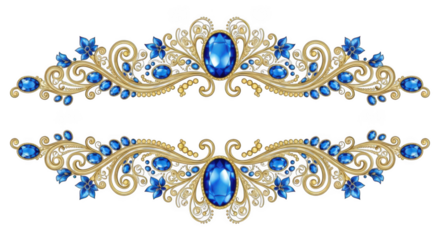 Ornate royal tiara design with blue gemstones and gold flourishes for elegant projects