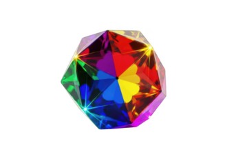 Abstract geometric crystal with rainbow colors reflecting light