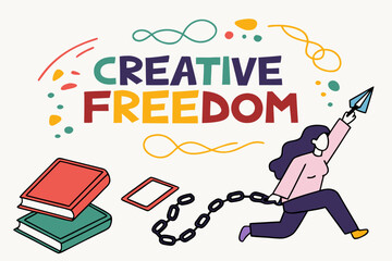 Creative freedom illustration: Breaking free from chain for art