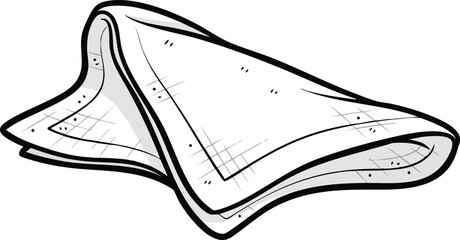 Simple White Handkerchief Folded With Outline Detail On White Background