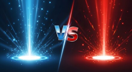 Versus screen with blue and red glow rays for battle competition concept