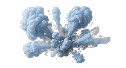 Abstract swirling light blue smoke cloud burst dynamic movement vivid
