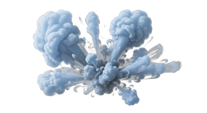 Abstract swirling light blue smoke cloud burst dynamic movement vivid