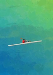 Kayaking graphic arts template card with copy space and canvas texture.