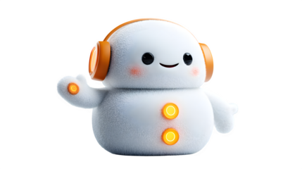 Adorable Christmas snowman character with glowing buttons and jolly smile isolated on white background