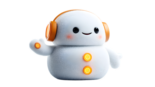 Adorable Christmas snowman character with glowing buttons and jolly smile isolated on white background