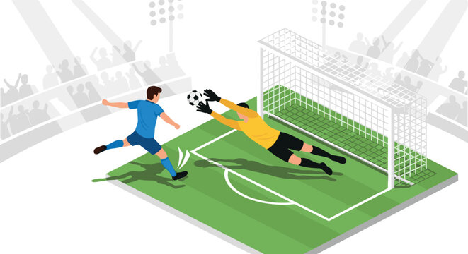 Isometric soccer match goalkeeper save on field - Powered by Adobe