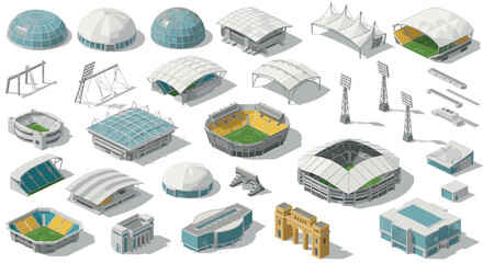 Isometric designs of diverse sports arenas and stadium structures
