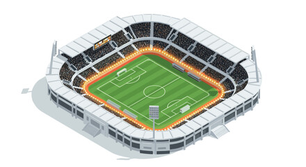 Fototapeta premium Modern sports arena with illuminated soccer field in detailed isometric design