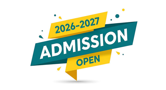 Admission open 20262027 banner with abstract shapes, indicating school or university enrollment period