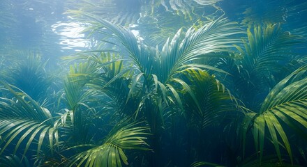Underwater Palm Fronds with Sunlit Ripples tropical