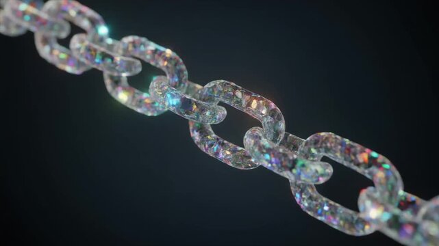 shiny diamond chain links on dark background dispersed glass 3d render