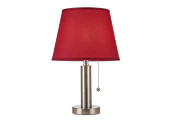 Elegant red table lamp isolated on white, modern lighting fixture for bedroom or living room decor