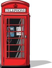 Fototapeta premium Red British Telephone Booth Classic Landmark Icon Isolated on White Background