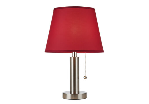 Elegant red table lamp isolated on white, modern lighting fixture for bedroom or living room decor