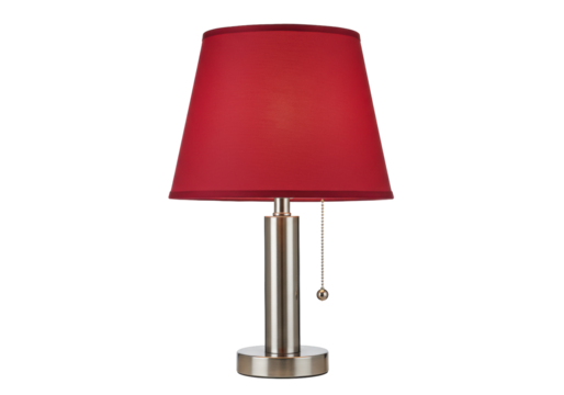 Elegant red table lamp isolated on white, modern lighting fixture for bedroom or living room decor