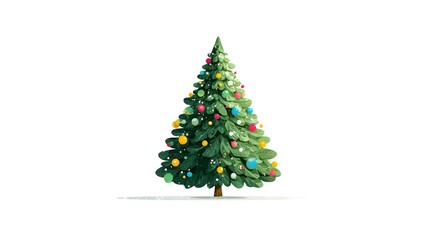 Elegant Minimalist Green Christmas Tree Illustration with Vibrant Ornaments and Pristine White Background Designed for Modern Graphic Use