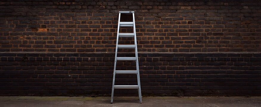The metal ladder stands against the brick wall evoking silent hope and quiet strength