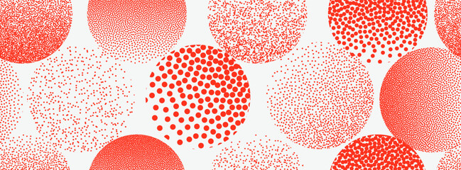 Seamless pattern halftone dots in the form of circles. Red dots. Creative design round. Geometric element art shape modern creative pop wallpaper. Halftone dot tone grunge effect abstract pattern.
