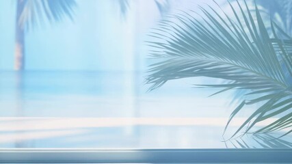 Sunny day on the beach with palm trees in the foreground.