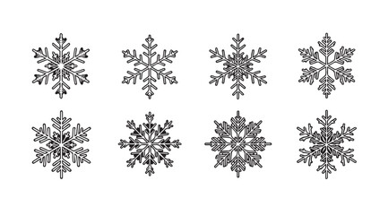 Collection of eight intricate snowflake designs in a black silhouette style