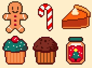 Pixel Art Christmas Treats Icon Set