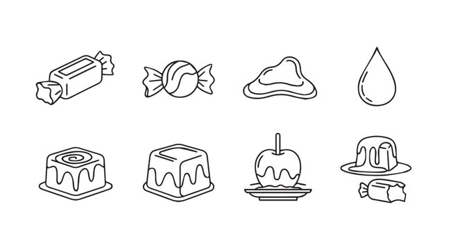 Collection of sweet dessert and candy illustrations in a simple line art silhouette style