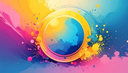 Abstract, colorful, circular paint splash background with vibrant hues and textured brushstrokes