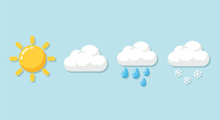 Vector symbol set of cartoon weather icons illustrating sun, cloud, rain, and snow forecasts for web design