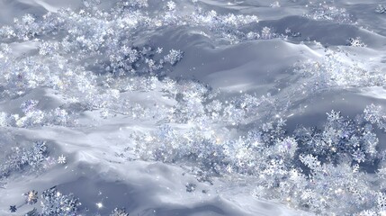 Modern Winter Mirage: A Futuristic Silver-White Expanse Infused with Luminous Snowflakes and Digital Aesthetics