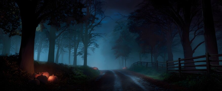 the haunted hayride twisting along spooky woodland trails after dark