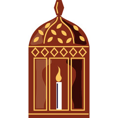 Ornate Brown Lantern with Candle Flame Illuminated Warm Glow Intricate Details Traditional Design Festive Decoration Oriental Accent