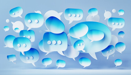 A collection of stylized, floating speech bubbles, suggesting communication and dialogue.
