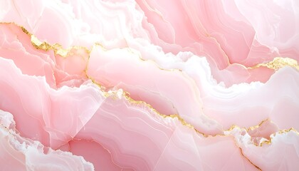 Abstract of pink, white, and gold striated stone with a marble-like texture in a horizontal composition