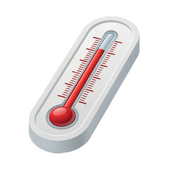 A digital illustration of a classic mercury thermometer with a red bulb and red markings, encased in a white plastic cover