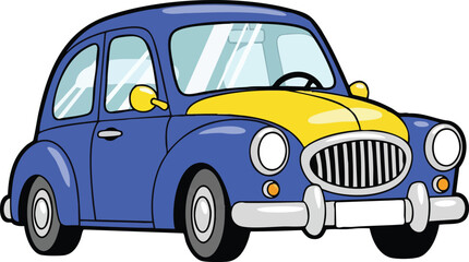 Fototapeta premium Classic Blue and Yellow Two Tone Vintage Car with Chrome Accents and White Wall Tires